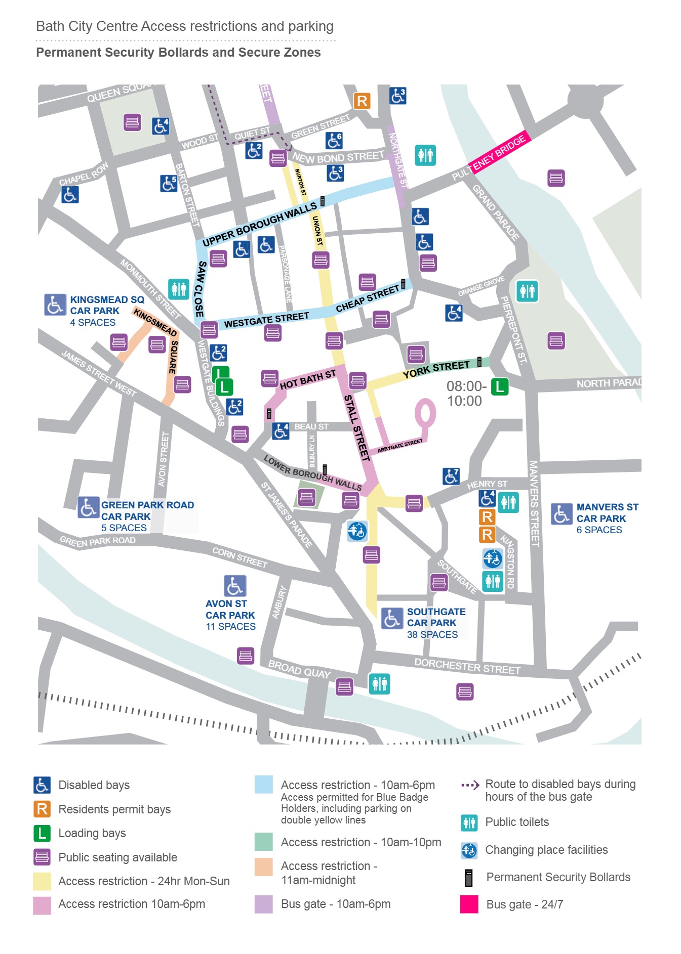 Map Showing Bath City Centre Vehicle Restriction Zone All CCS Bollards Image 